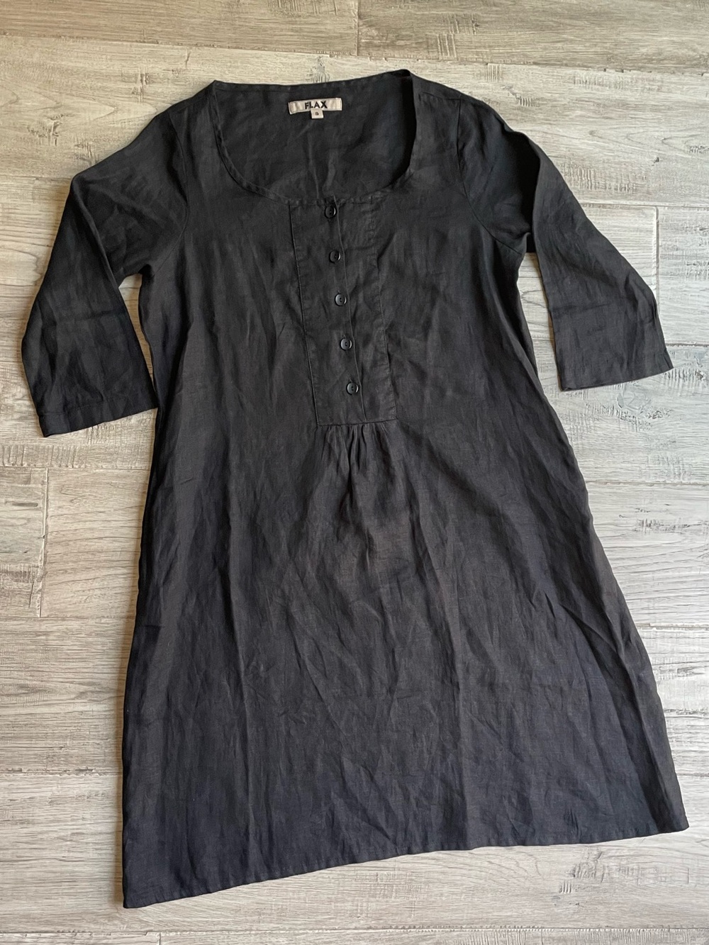 Flax Midi Tunic Dress Black Linen Quiet Luxury Staple Piece Minimalist SZ S